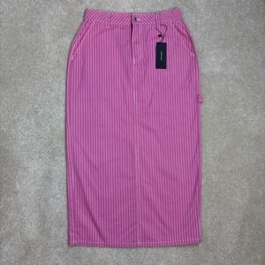 VERO MODA Womens Pink Pinstripe Midi Pencil Skirt Utility Pocket Size S New